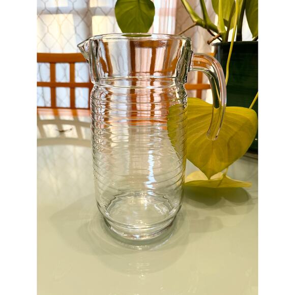 Vintage Glass Pitcher  Clear Horizontal Doro by Pasabahce Mid-Century - Picture 1 of 3